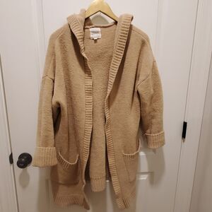 Nellie Mae Tan beige Cardigan Hooded Plush Super Soft Medium Pockets